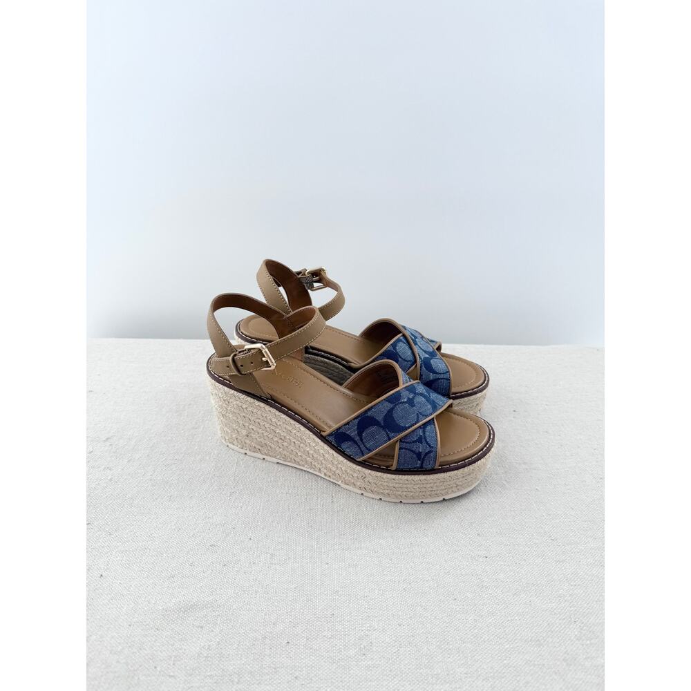 Coach Kimberly Ankle Strap Wedge Espadrille Sandals Chambray Women's Size US 7 - Picture 6 of 10
